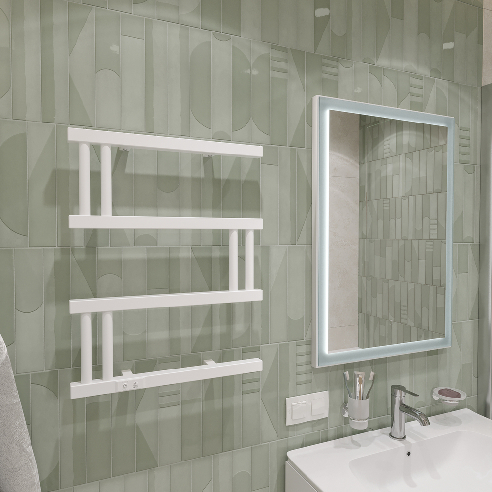 Полотенцесушитель электрический EWRIKA Пенелопа M 55x60 см, подключение справа, слева, матовый белый, М-образный, из стали