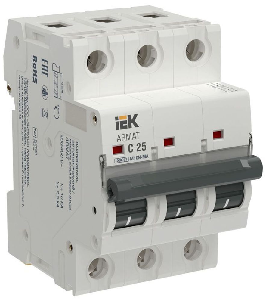 Выключатель автоматический модульный 3п C 25А M10N-MA без тепл. расцеп. ARMAT IEK AR-M10N-MA-3-C025 Выключатель автоматический модульный 3п C 25А M10N-MA без тепл. расцеп. ARMAT IEK AR-M10N-MA-3-C025