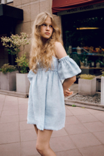 Linen mini dress with sleeves