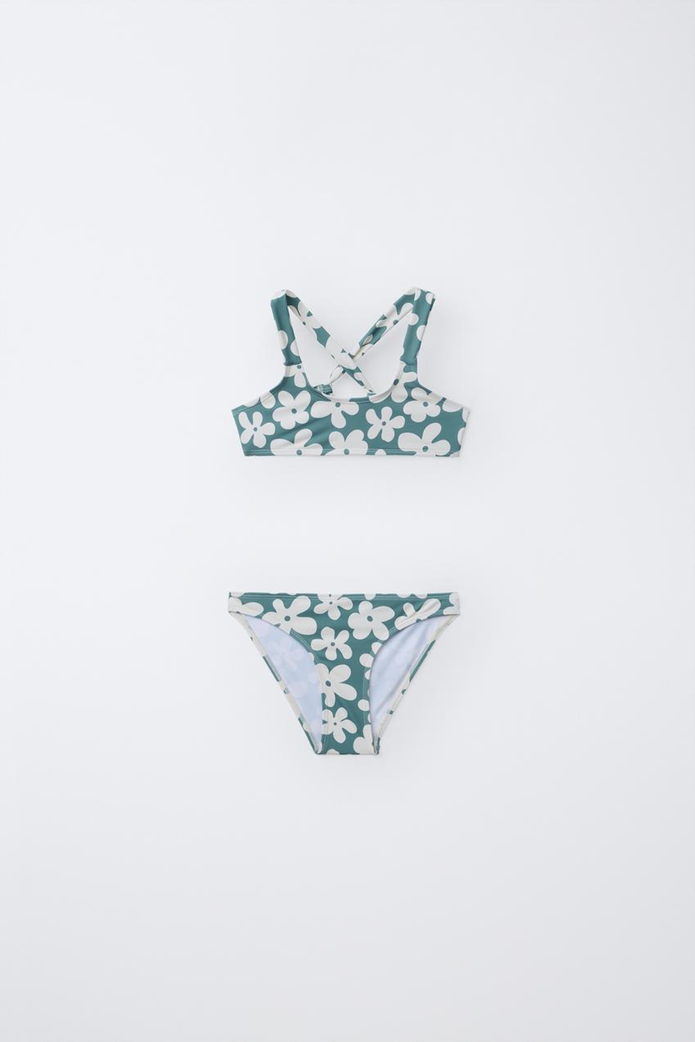 ZARA КУПАЛЬНИК С ЦВЕТОЧНЫМ ПРИНТОМ, ЗЕЛЕНОВАТО-СИНИЙ