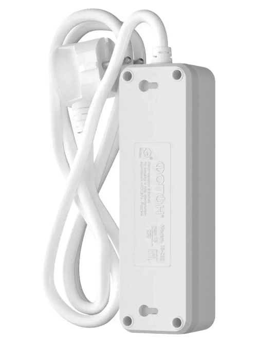 Удлинитель сетевой для розетки ФОТОН 16А 2м 3 розетки с заземлением белый, ГОСТ