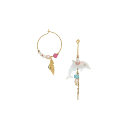 Серьги Franck Herval, Summer, асимметричные, с ракушками, бирюзой, нефритом, жемчугом, перламутром и