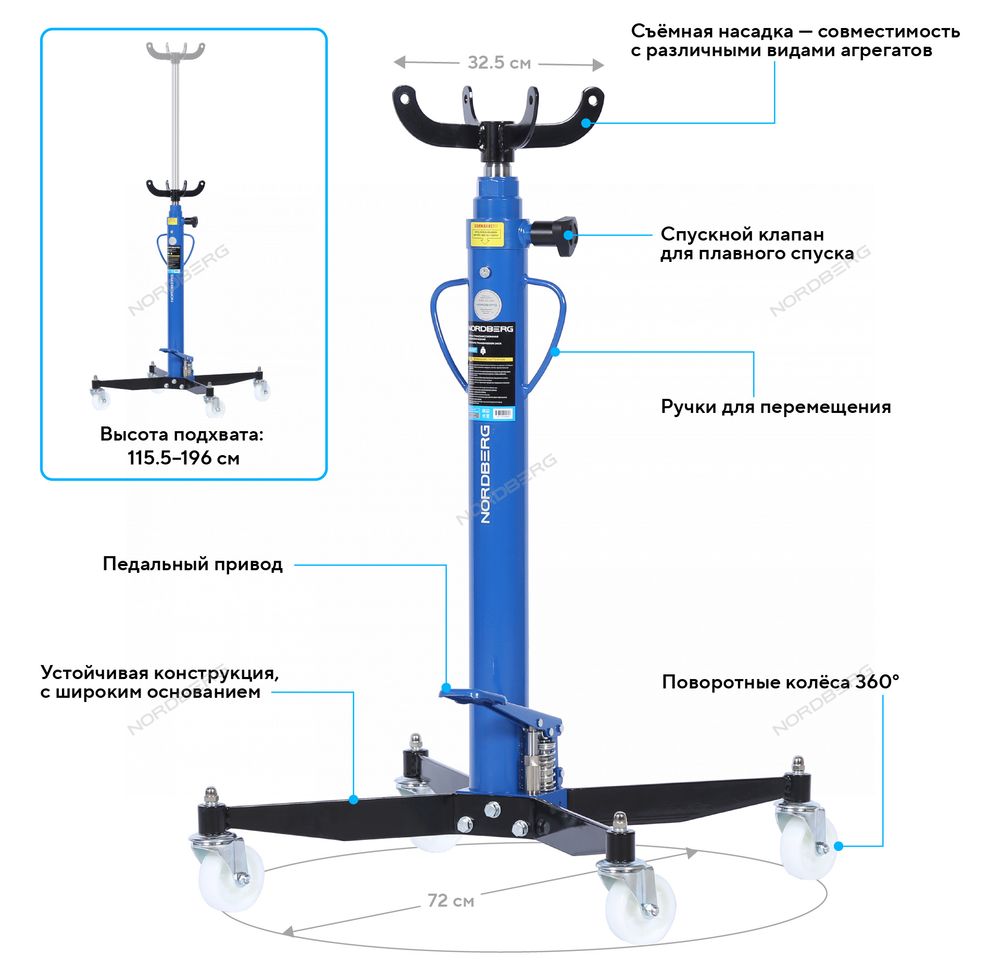 NORDBERG (N3410T) Стойка трансмиссионная, 1 т, синяя