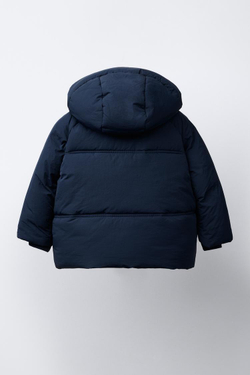ZARA СТЕГАНАЯ КУРТКА С КАПЮШОНОМ WATER REPELLENT, МОРСКОЙ СИНИЙ