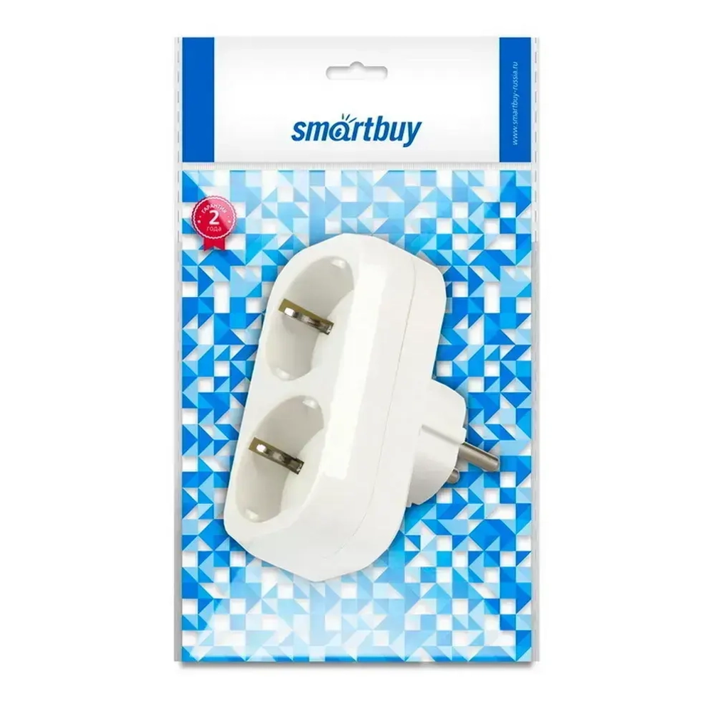 Разветвитель Smartbuy, 2 гнезда с заземлением плоский 16А 250B (SBE-16-A02-2z)
