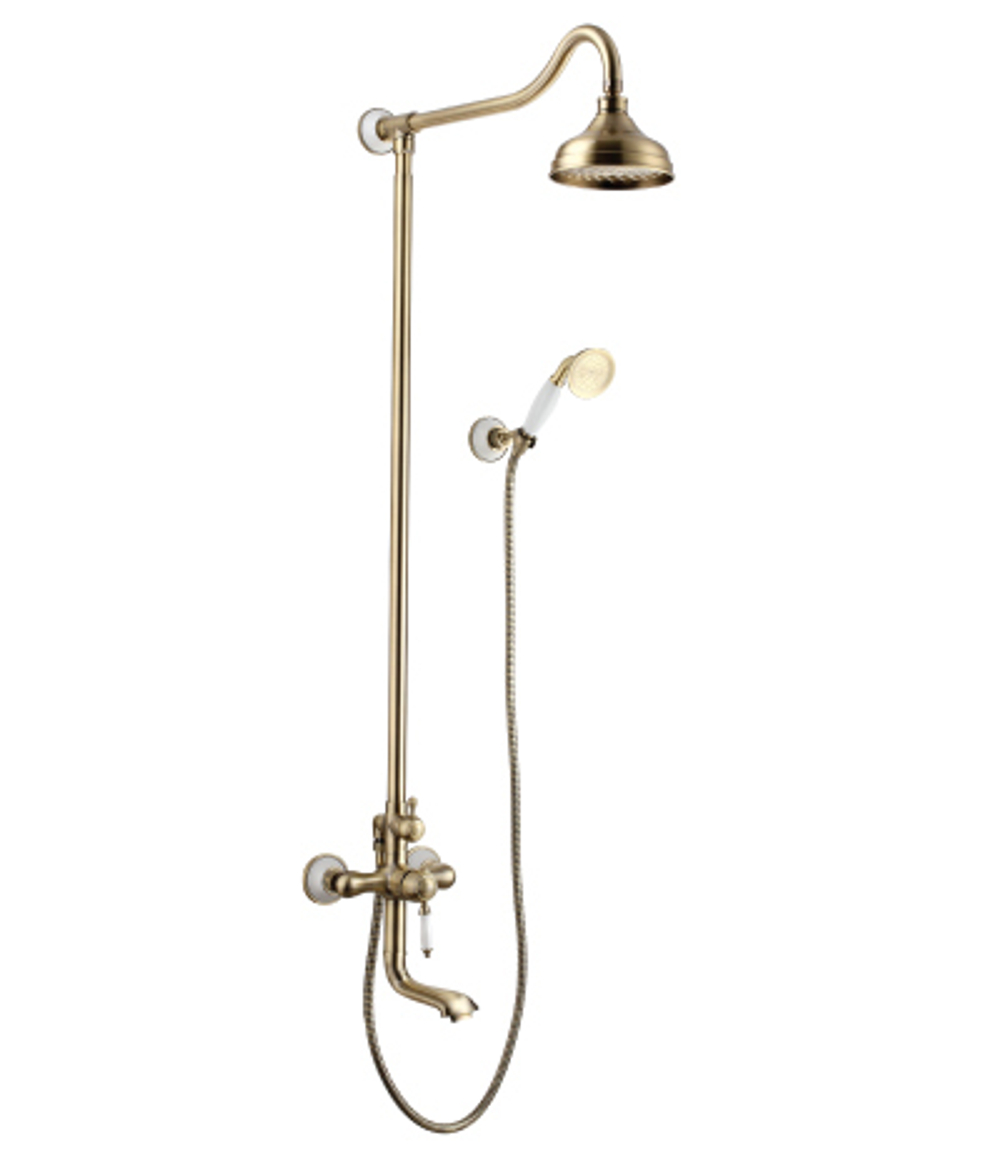 Смеситель для ванны и душа с регулируемой высотой штанги, поворотным изливом и верхней душевой лейкой "Тропический дождь" LEMARK VILLA – LM4862B