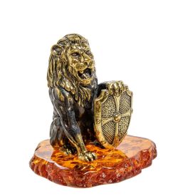 AM-2049 Фигурка «Лев со щитом» (латунь, янтарь)