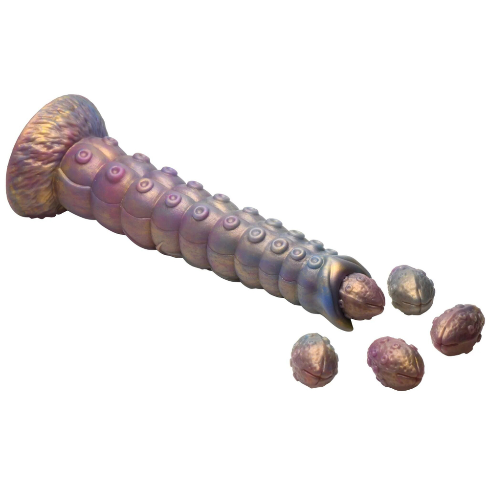 Фантазийный фаллоимитатор Deep Invader Tentacle Ovipositor Silicone Dildo with Eggs - 22,9 см. (Цвет: разноцветный)