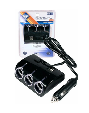 Разветвитель прикуривателя NOVA BRIGHT 3гнезда + 2USB