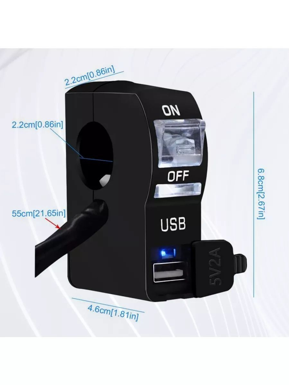 Кнопка вкл/выкл с USB разъемом и световым индикатором для руля мотоцикла