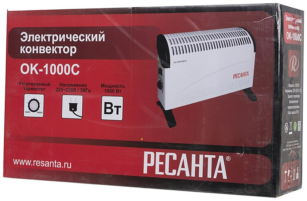 Конвектор электрический ОК-1000С (стич) Ресанта, напольный обогреватель для дома 1000 Вт