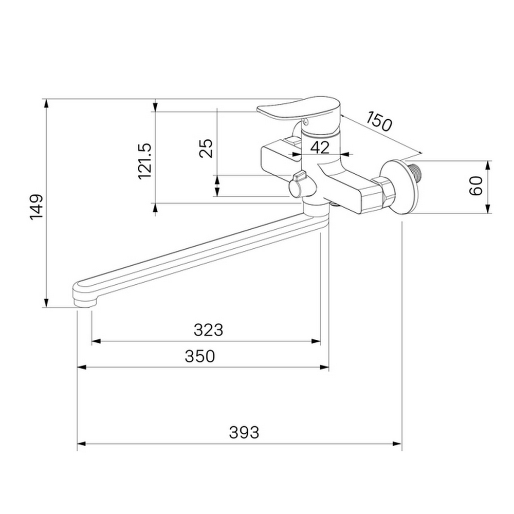 Смеситель для ванны и раковины 35к Milardo DEMSB00M10 "Demi" с душ аксессуарами, излив 350мм,ХРОМ