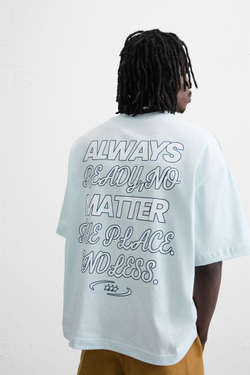 ZARA ФУТБОЛКА С НАДПИСЬЮ, НЕБЕСНО-ГОЛУБОЙ