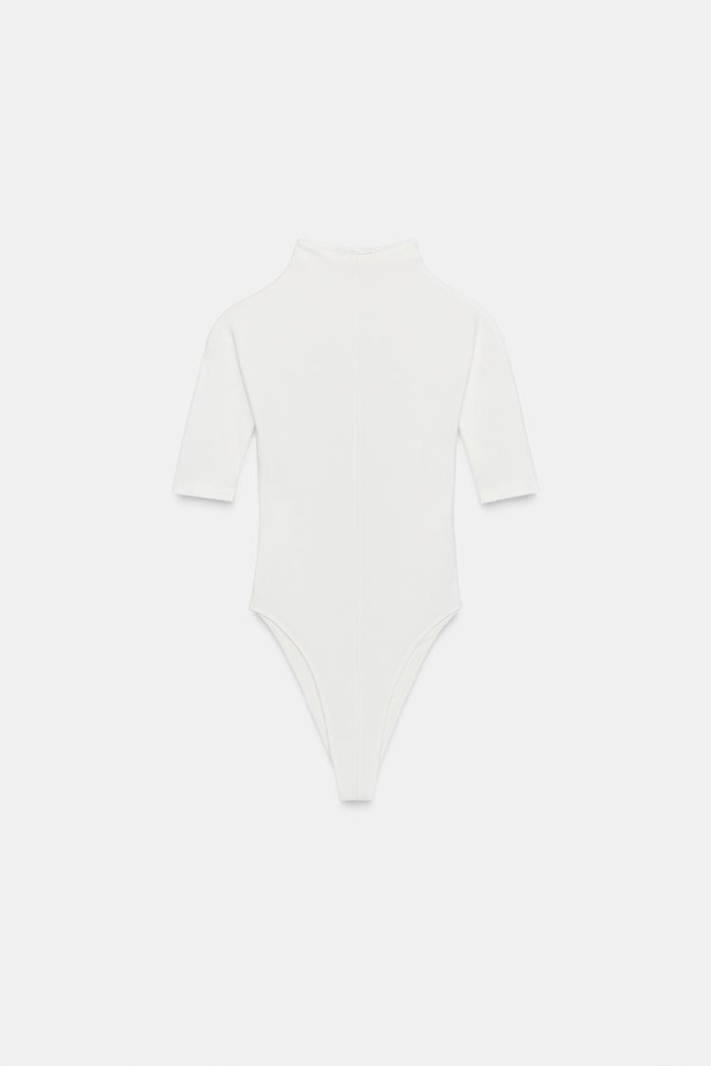 ZARA БОДИ В ДЕРЕВЕНСКОМ СТИЛЕ С ВЫСОКИМ ВОРОТНИКОМ, ЖЕЛТОВАТО-БЕЛЫЙ