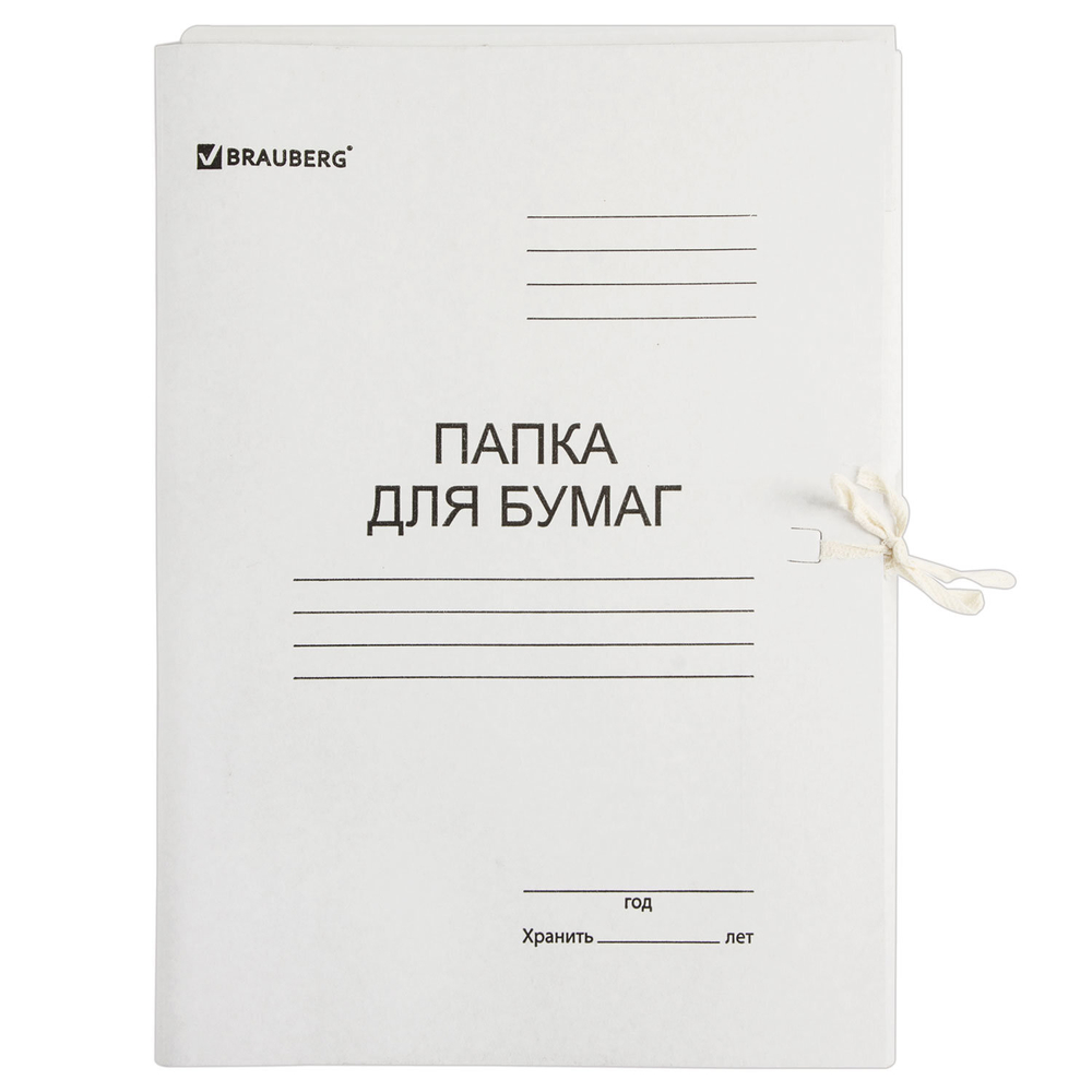 Папка для бумаг с завязками картонная BRAUBERG, 440 г/м2, до 200 листов, 110926