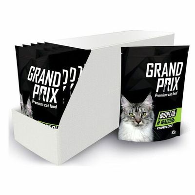 Влажный корм GRAND PRIX для кошек, кусочки в соусе с форелью и фасолью, пауч 85г