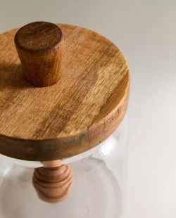 ZARA HOME БАНКА ИЗ ТЕРМОСТОЙКОГО СТЕКЛА И ДЕРЕВА ДЛЯ МЕДА, СВЕТЛО-БЕЖЕВЫЙ