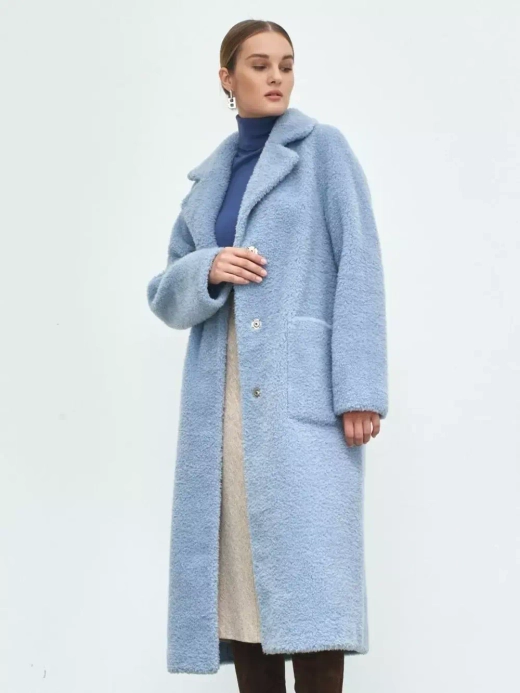 Шуба женская чебурашка тедди пальто из шерсти мериноса, светло-голубая, SilverFox