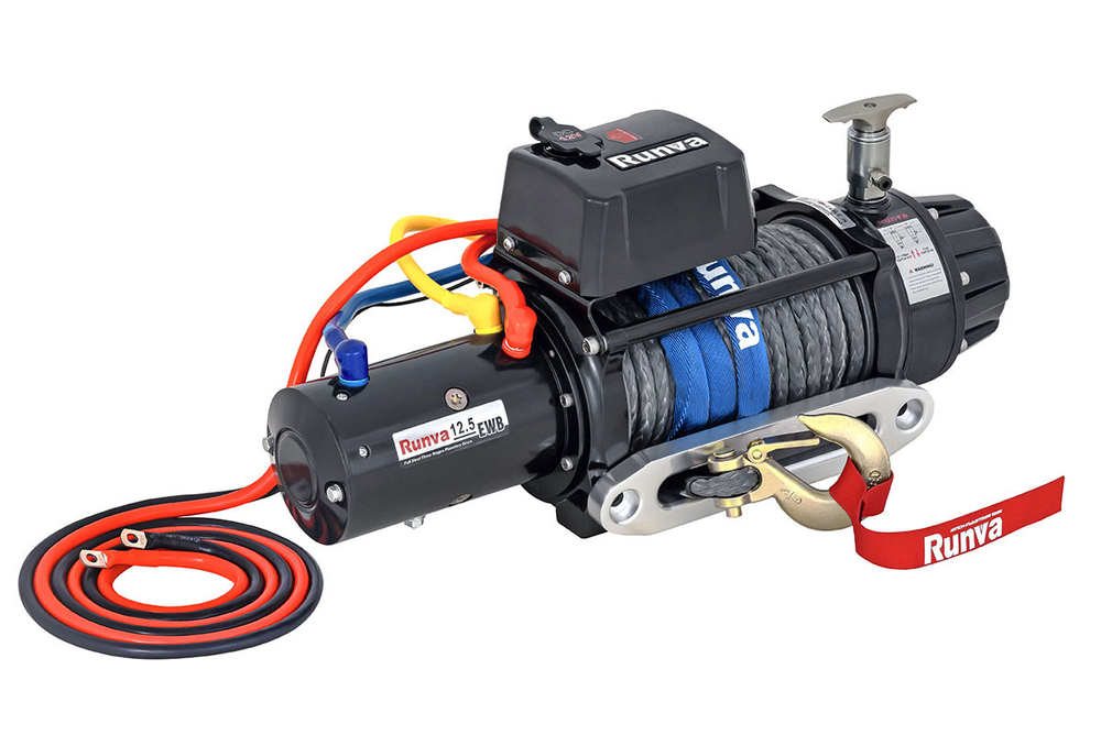 Лебёдка автомобильная электрическая 12V Runva 12500 lbs 5670 кг (влагозащищенная), комбинированный роспуск, синтетический трос