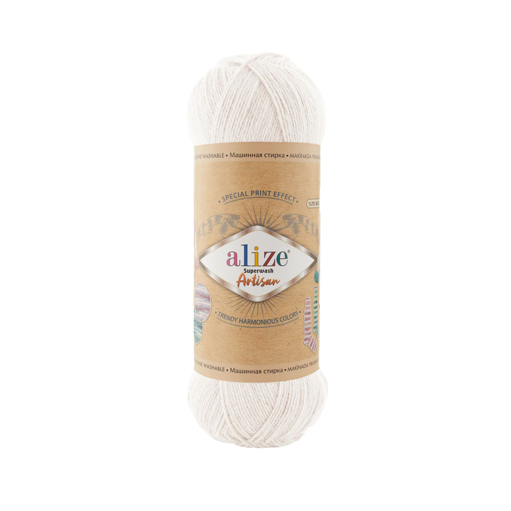 Суперваш артисан (Superwash artisan) пряжа Alize 75%шерсть 25%полиамид 5х100г/420м 55 БЕЛЫЙ