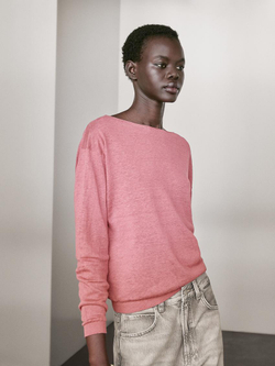 Massimo Dutti Свитер тонкой вязки из 100% льна, розовый