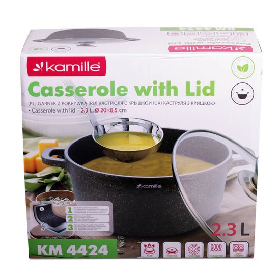 Кастрюля 2,3 л. из литого алюминия Kamille КМ 4424 с мраморным покрытием