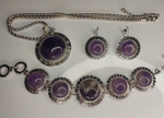 Комплект бижутерии подвеска, цепь, браслет, серьги Аметист Круг.(натуральный камень, бижутерный сплав)