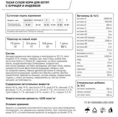 Сухой корм для котят TAZAR с курицей и индейкой, Пакет 400г