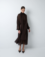 Платье с баской из шелкового шифона шоколад