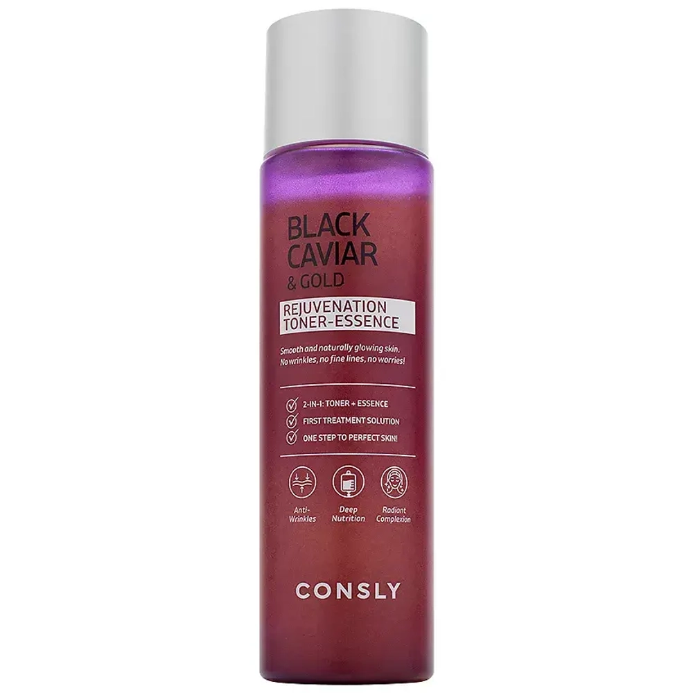 CONSLY Тонер-эссенция омолаживающий с черной икрой и золотом Rejuvenating Toner Essence With Black Caviar And Gold, 200 мл