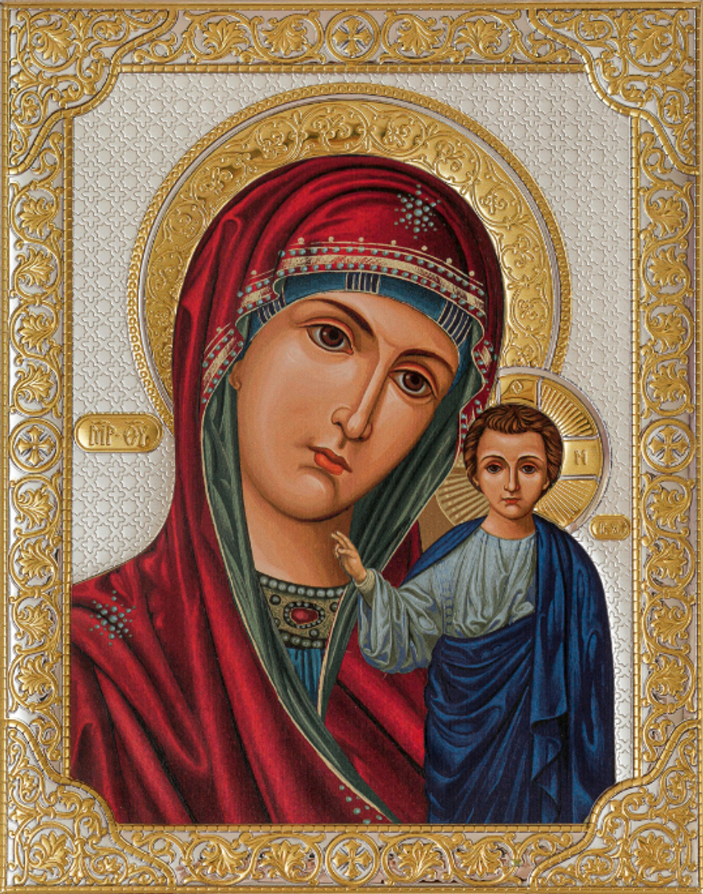 Казанская БМ, икона прямоугольная без рамки, античная 125х165