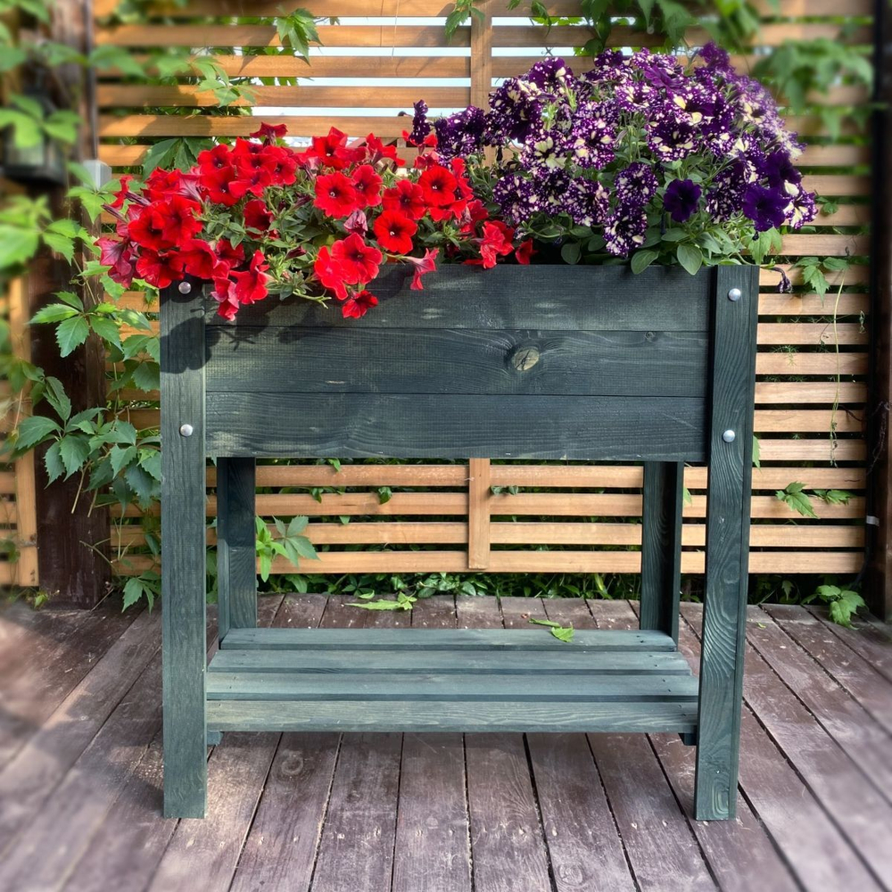 Горшок для цветов, кашпо для растений и для рассады деревянный с полкой для хранения для дома и улицы