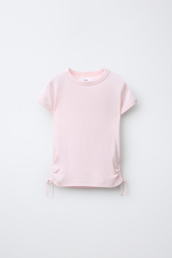 ZARA ФУТБОЛКА ИЗ МОДАЛА С ВЫРЕЗАМИ И БАНТАМИ, РОЗОВЫЙ