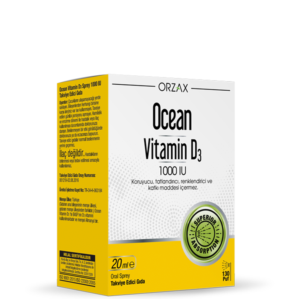 Ocean Orzax Vitamin D3 1000 IU 20ml | Витамин Д3 1000 МЕ 20 мл спрей, 130 капель