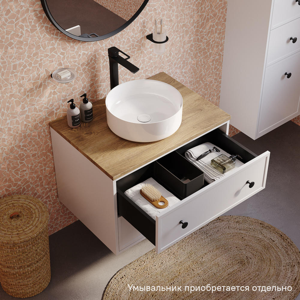 Тумба подвесная IDDIS Torr, со столешницей МДФ, дуб верона, 70 см, белый матовый, TOR70WVi95K