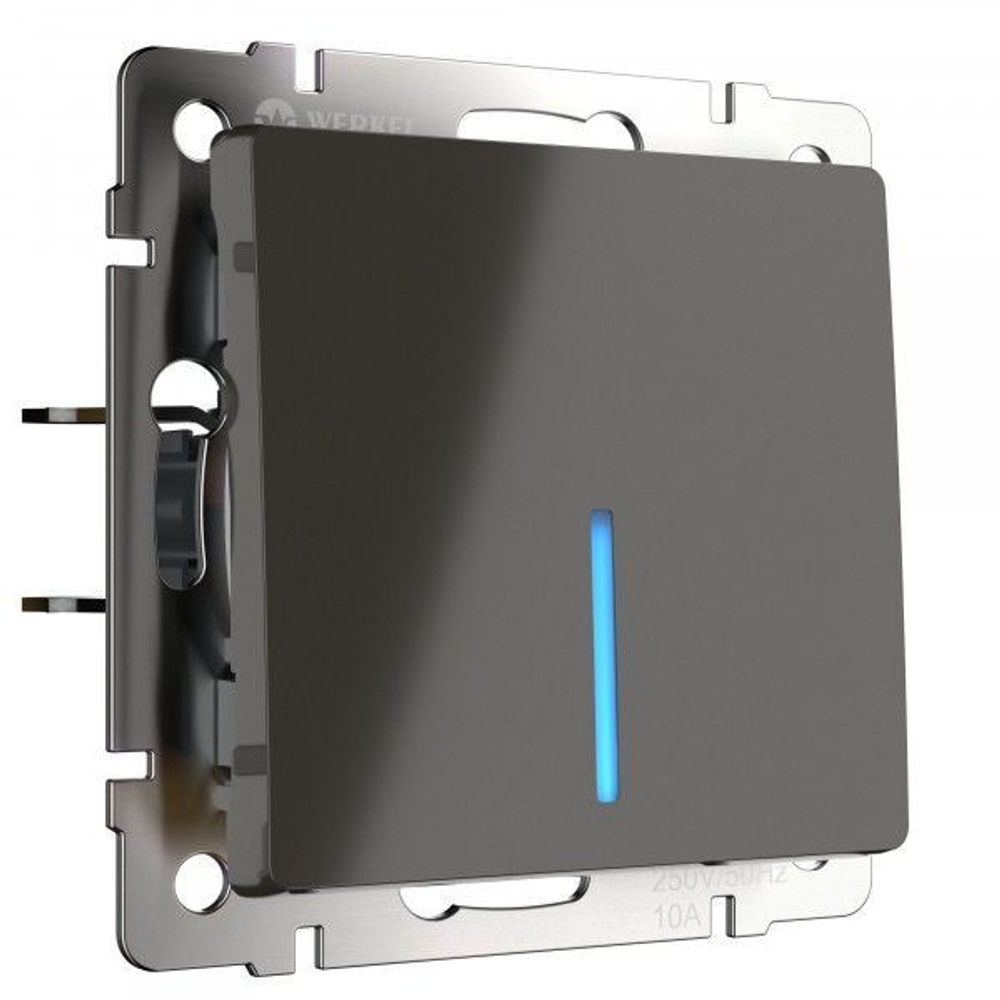 Выключатель одноклавишный проходной с подсветкой серо-коричневый