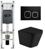 Унитаз подвесной WeltWasser AMBERG 350 ST + GELBACH 043 MT-BL + AMBERG RD-BL черный матовый, безободковый, с крышкой микролифт, слив-торнадо, с инсталляцией и черной кнопкой