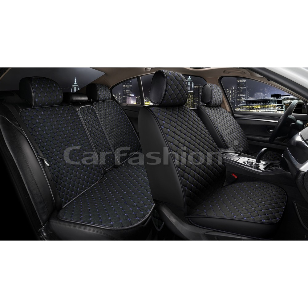 Накидки сидений ПОЛНЫЙ CarFashion (кт) -«LINEN CUBE PLUS» 22689 РОМБ -Панлён черный/черный/синий