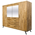 Шкаф для одежды Флеверс из массива дуба, 240х190х62 см, 4 двери 3 ящика, на металлических ножках