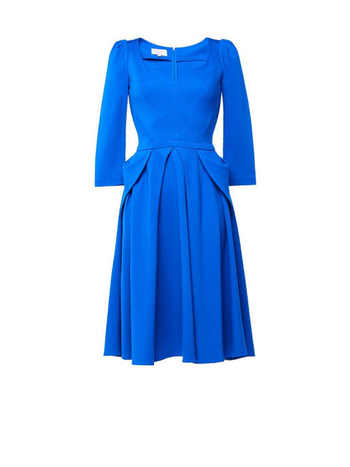 Платье с баской и фигурной горловиной синее 03-02-19FW