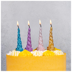 Свечи для торта на пиках Единорог, 4 шт