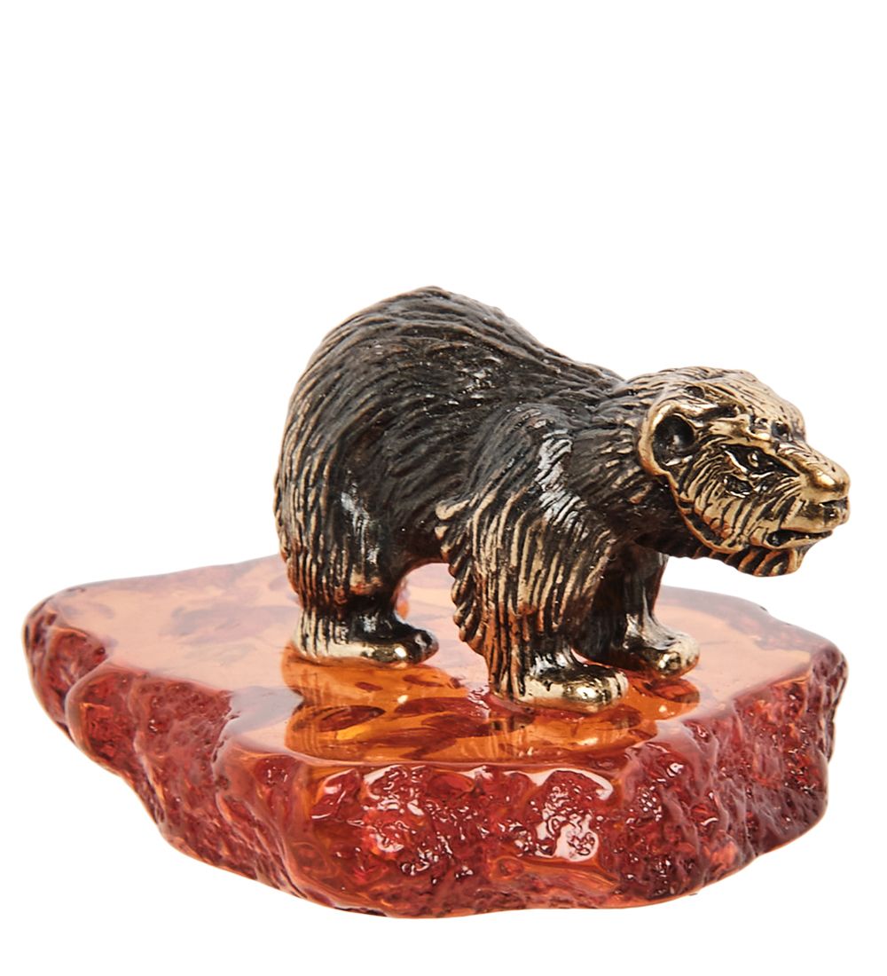 Народные промыслы AM-1597 Фигурка «Медведь белый» (латунь, янтарь)