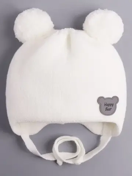 Шапка детская осенняя с завязками и помпонами