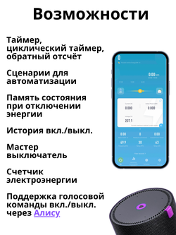 Умное реле Tuya Wi-Fi 63А на Din рейку с Алисой автомат с диспелем
