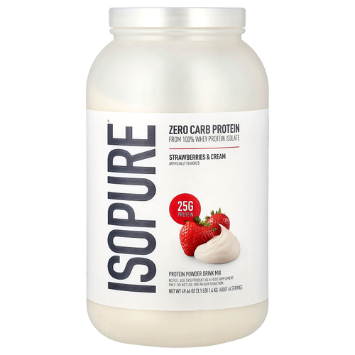 Isopure, протеиновый порошок без углеводов, со вкусом клубники со сливками, 1,4 кг (3,1 фунта)