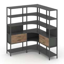 Shelf System Трехсекционный угловой стеллаж пятиярусный с ящиками SN.STMU-531 Антрацит/Дуб Табак/Мет