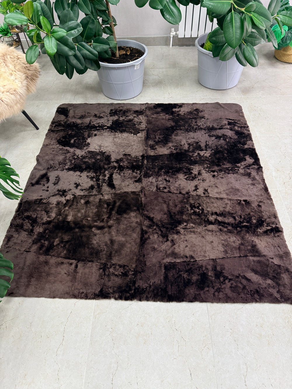 Ковер прямоугольный натуральный мех овчина, 200 х 180 см.