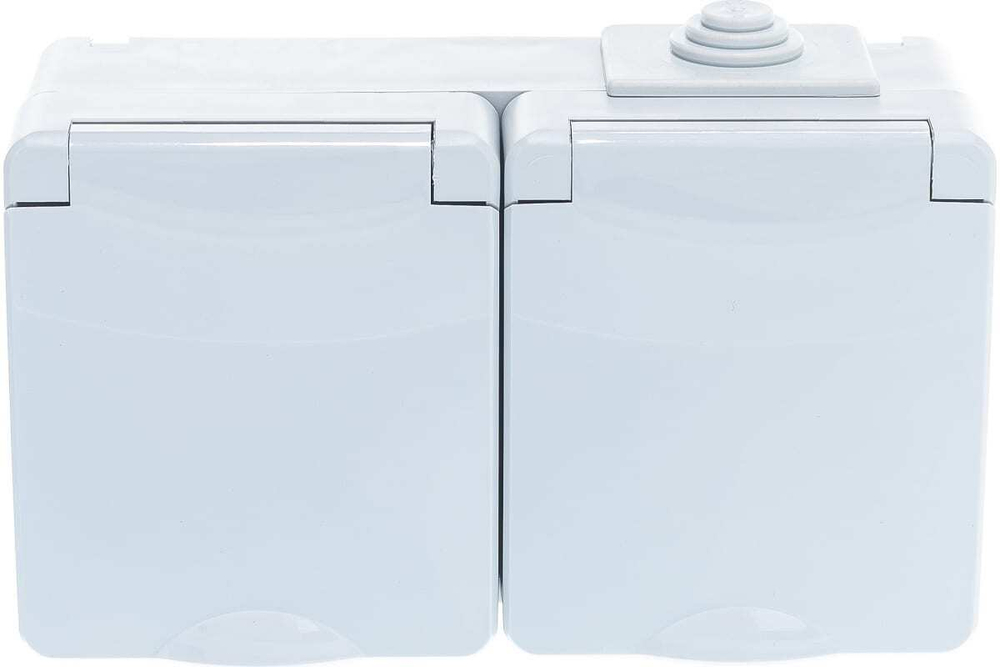 Розетка 2-местная накладная горизонтальная IP65, шторки, 16A-250В, серый Эксперт ЭРА