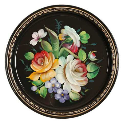 Жостовский поднос декоративный, размер 22 см (A5), металлический