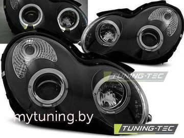 Передние фары Mercedes C W203 angel eyes black
